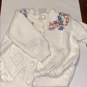 Cream Button Down Sweater With Flowers